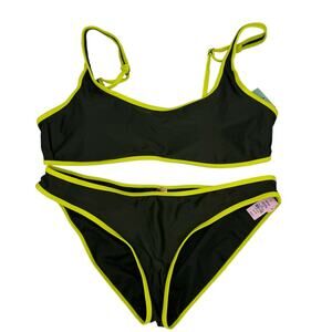 ARDENE *NEW* Olive & Neon Green 2-piece Swim Suit Size XL Bikini Lined Solid